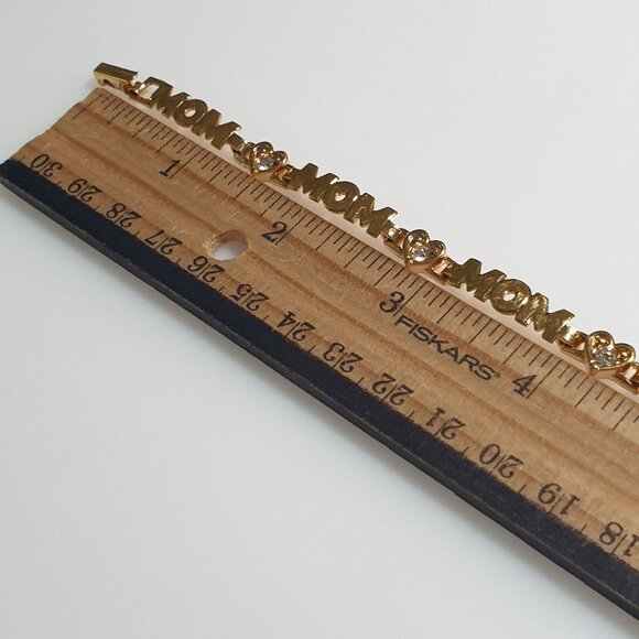 Gold Tone Mom Heart Charm Bracelet Rhinestones Gift Birthday Mothers Day - Picture 4 of 5